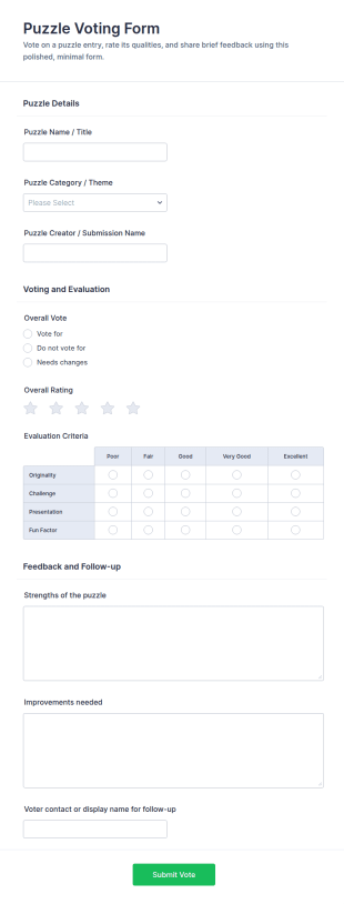 Puzzle Voting Form Template