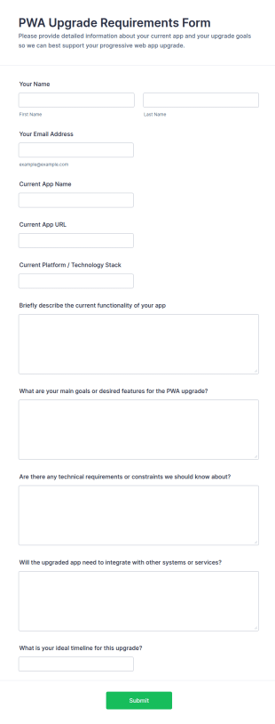 PWA Upgrade Requirements Form Template