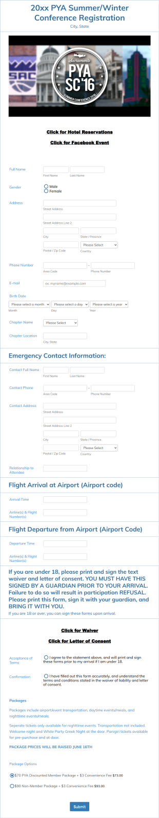 Youth Conference Registration Form Template