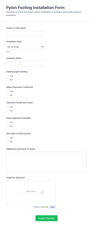 Pylon Footing Installation Checklist Form Template