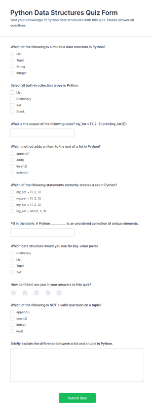 Python Data Structures Quiz Form Template