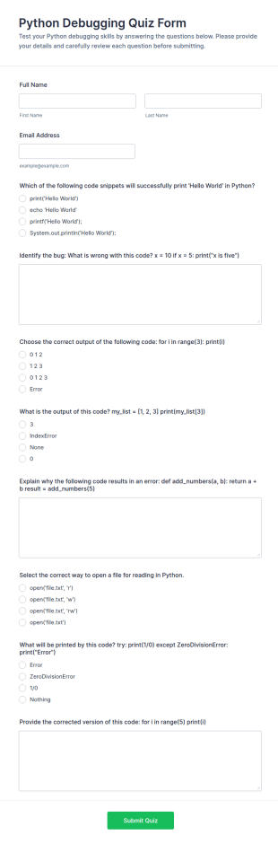 Python Debugging Quiz Form Template