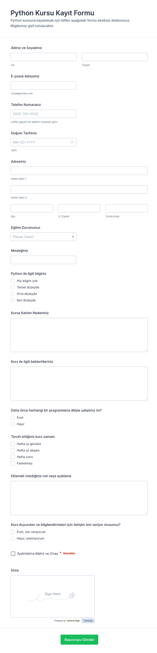 Python Kurs Kayıt Form Şablonu