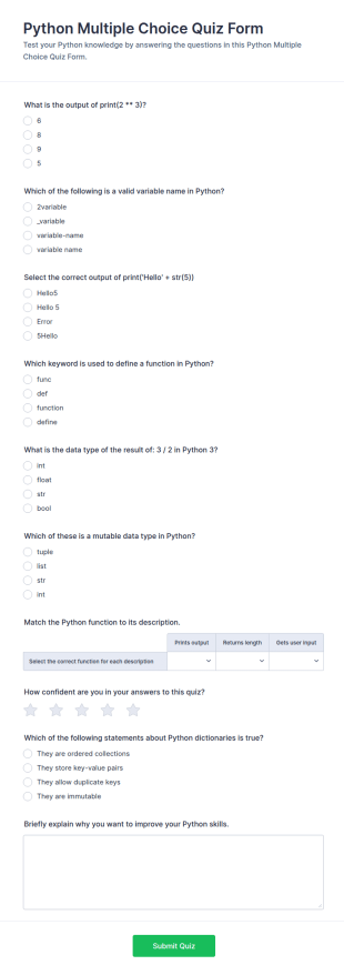 Python Multiple Choice Quiz Form Template