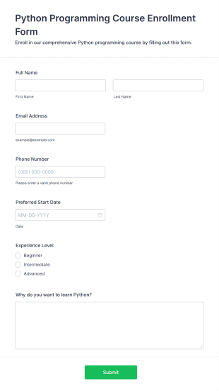Python Programming Course Enrollment Form Template