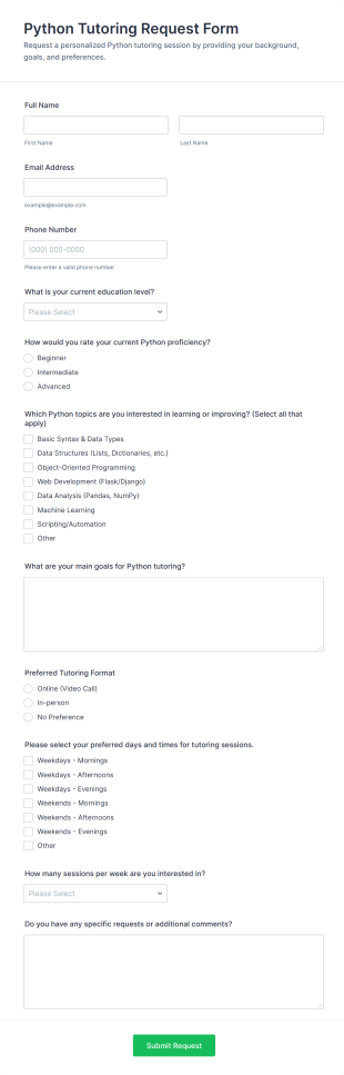Python Tutoring Request Form Template