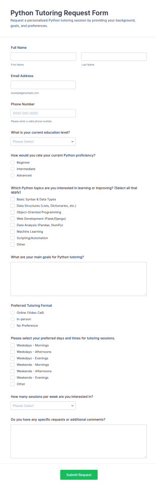 Python Tutoring Request Form Template