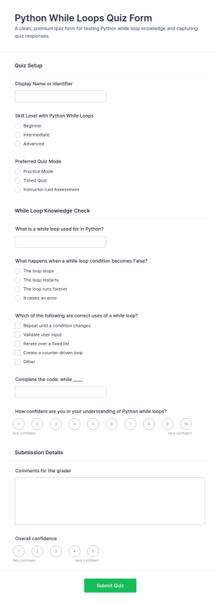 Python While Loops Quiz Form Template
