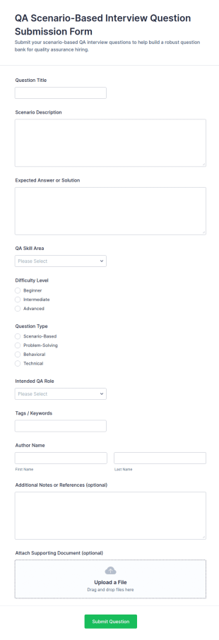 QA Scenario Based Interview Question Submission Form Template