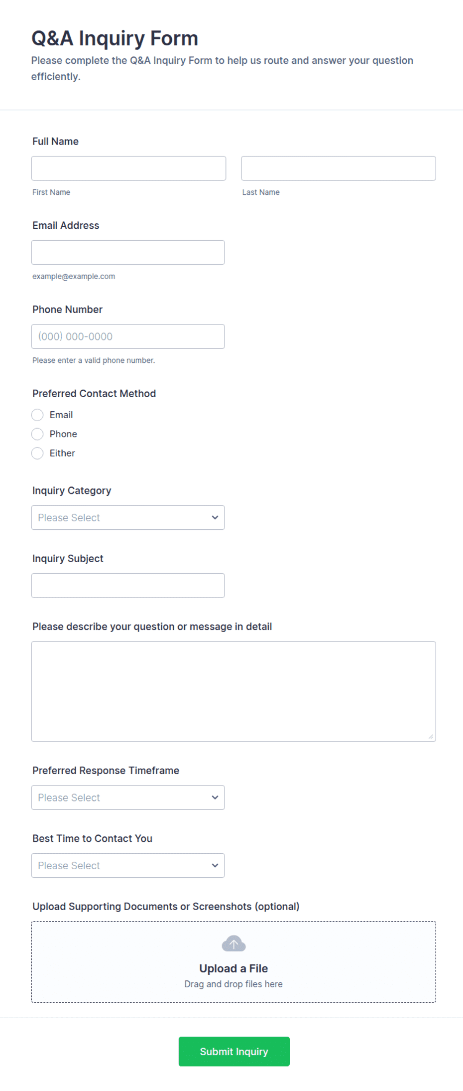 Q&A Inquiry Form Template | Jotform