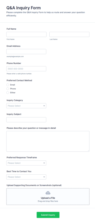 Q&A Inquiry Form Template