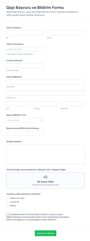 Qapi Başvuru Ve Bildirim Form Template