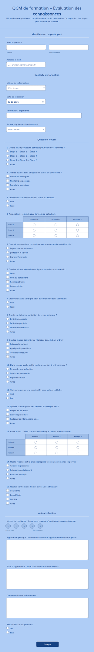 QCM De Formation – Évaluation Des Connaissances