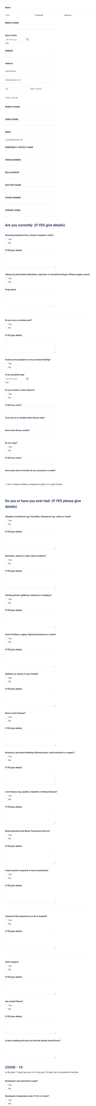 Qe Medical Questionnaire Form Template