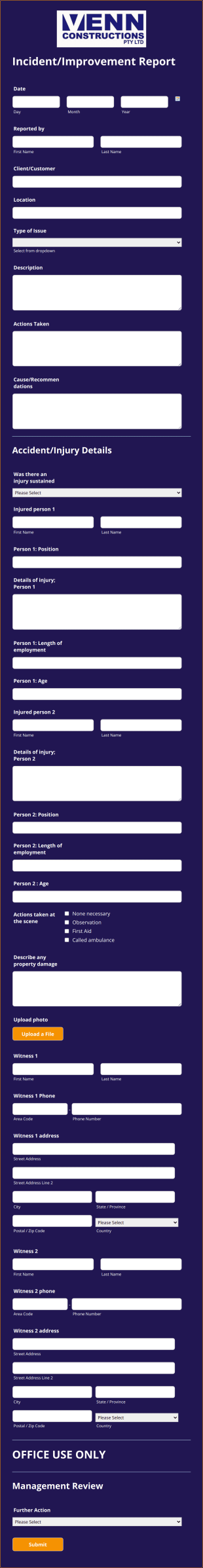 Incident Improvement Report Form Template