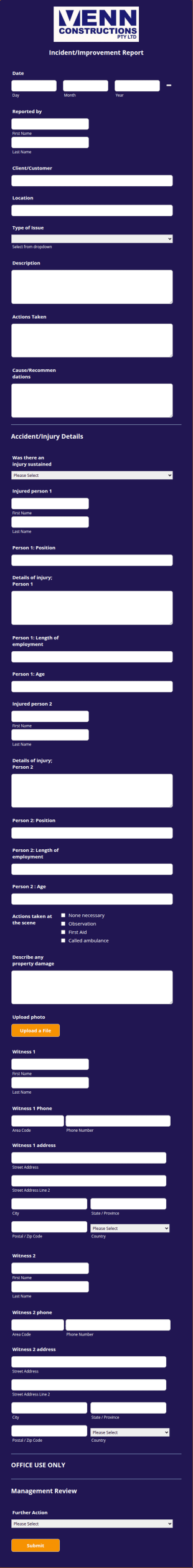Incident Improvement Report Form Template