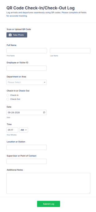 QR Code Check In/Check Out Log Form Template