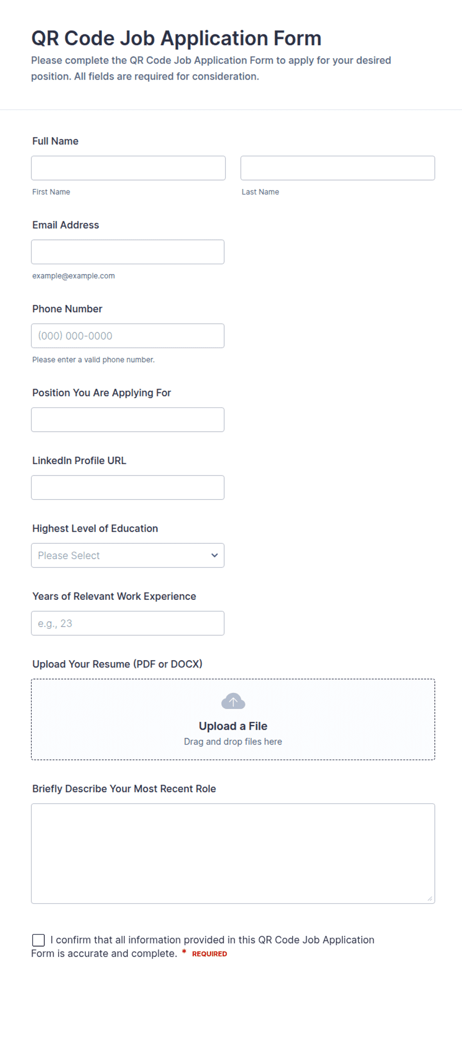 QR Code Job Application Form Template | Jotform
