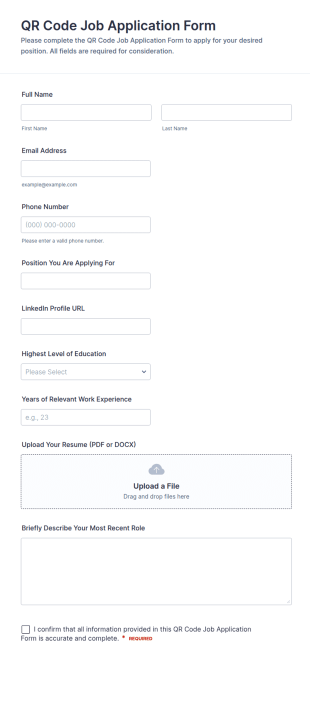 QR Code Job Application Form Template