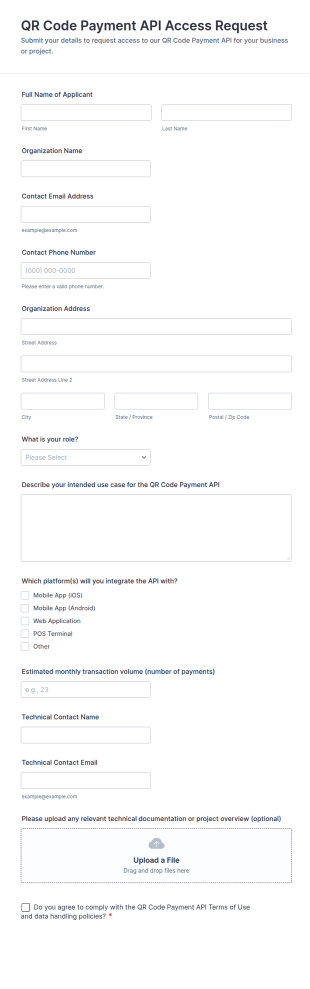 QR Code Payment API Access Request Form Template