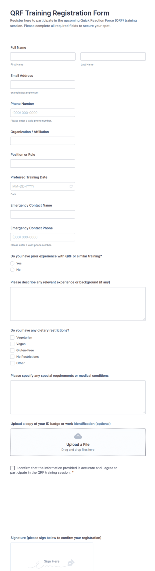 QRF Training Registration Form Template