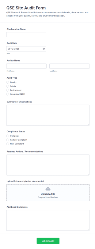 QSE Site Audit Form Template
