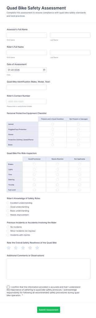 Quad Bike Safety Assessment Form Template
