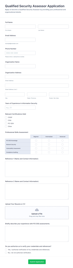 Qualified Security Assessor Application Form Template