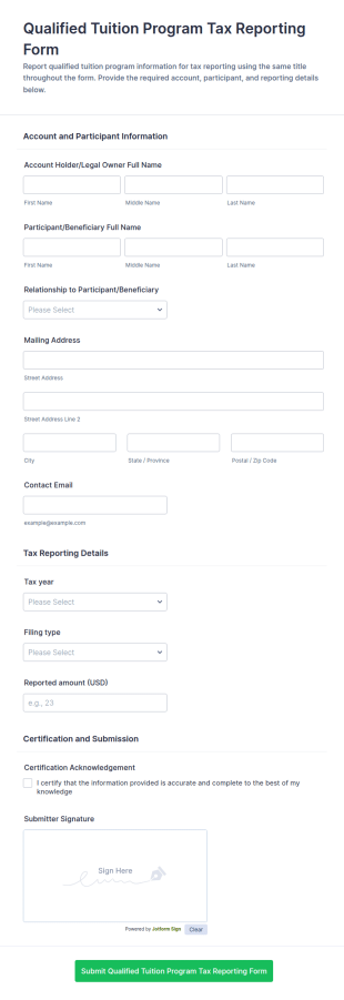 Qualified Tuition Program Tax Reporting Form Template