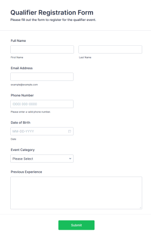 Qualifier Registration Form Form Template