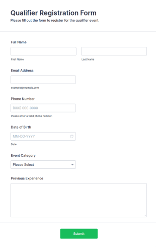 Qualifier Registration Form Template