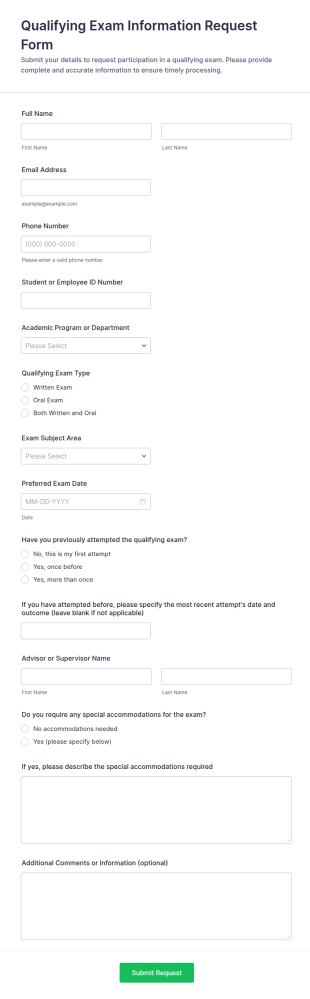 Qualifying Exam Information Request Form Template