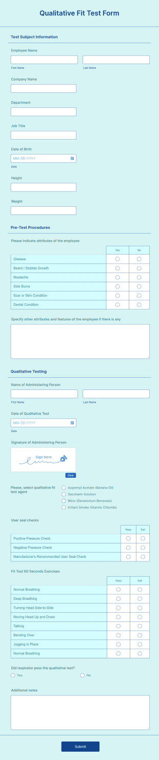 Qualitative Fit Test Form Template