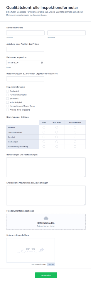 Qualitätskontrolle Inspektionsformular
