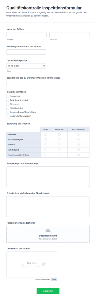 Qualitätskontrolle Inspektionsformular