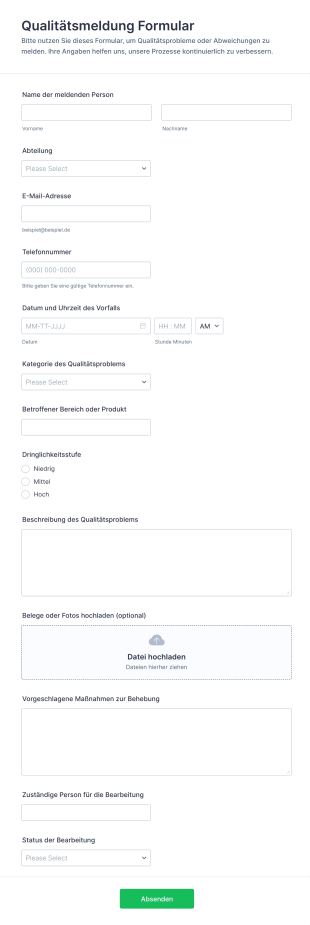 Qualitätsmeldung Formular
