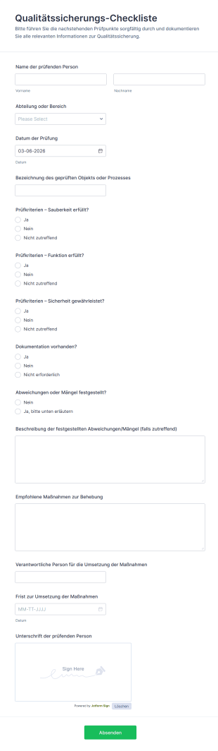 Qualitätssicherungs Checkliste
