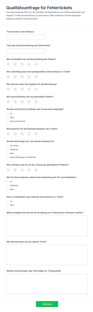 Qualitätsumfrage Zu Ticketmeldungen