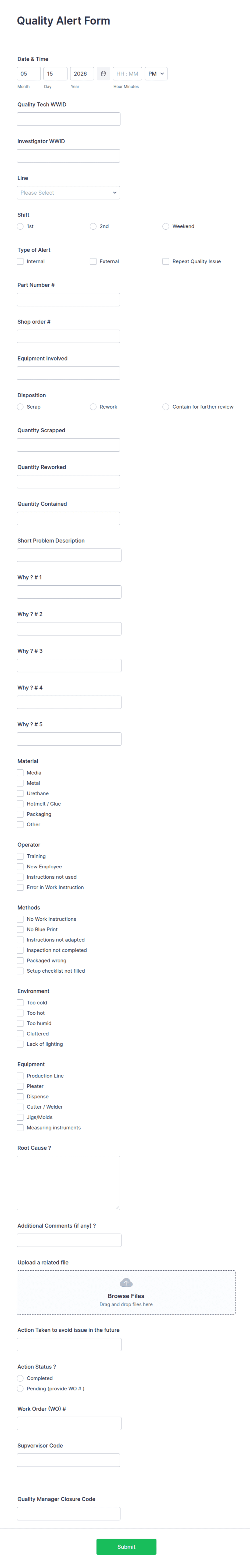 Quality Alert Form Template | Jotform