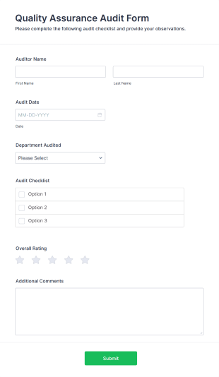 Quality Assurance Audit Form Template