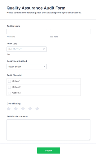 Quality Assurance Audit Form Template