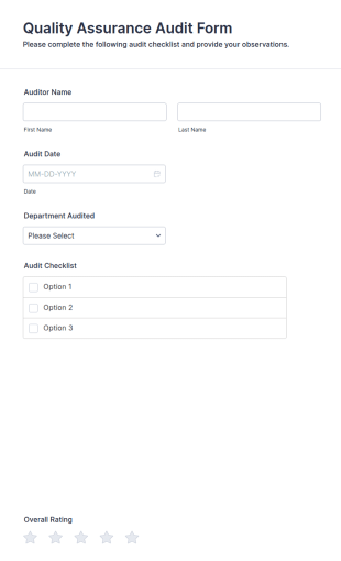 Quality Assurance Audit Form Template