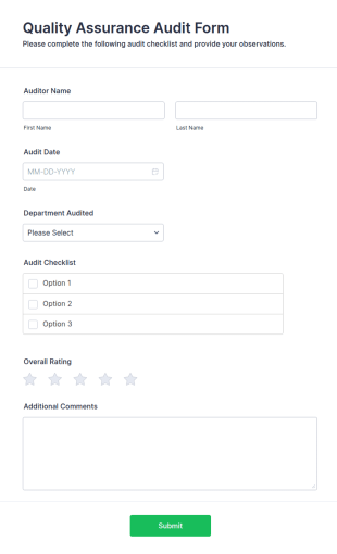 Quality Assurance Audit Form Template