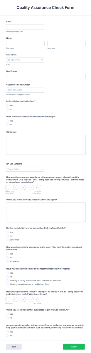 Quality Assurance Check Form Template