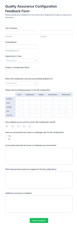 Quality Assurance Configuration Feedback Form Template