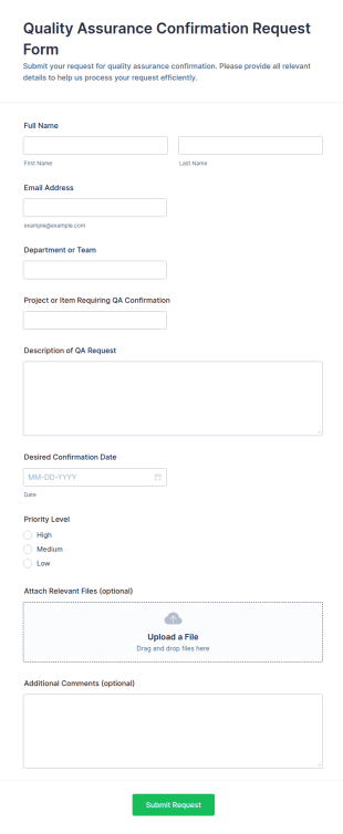 Quality Assurance Confirmation Request Form Template