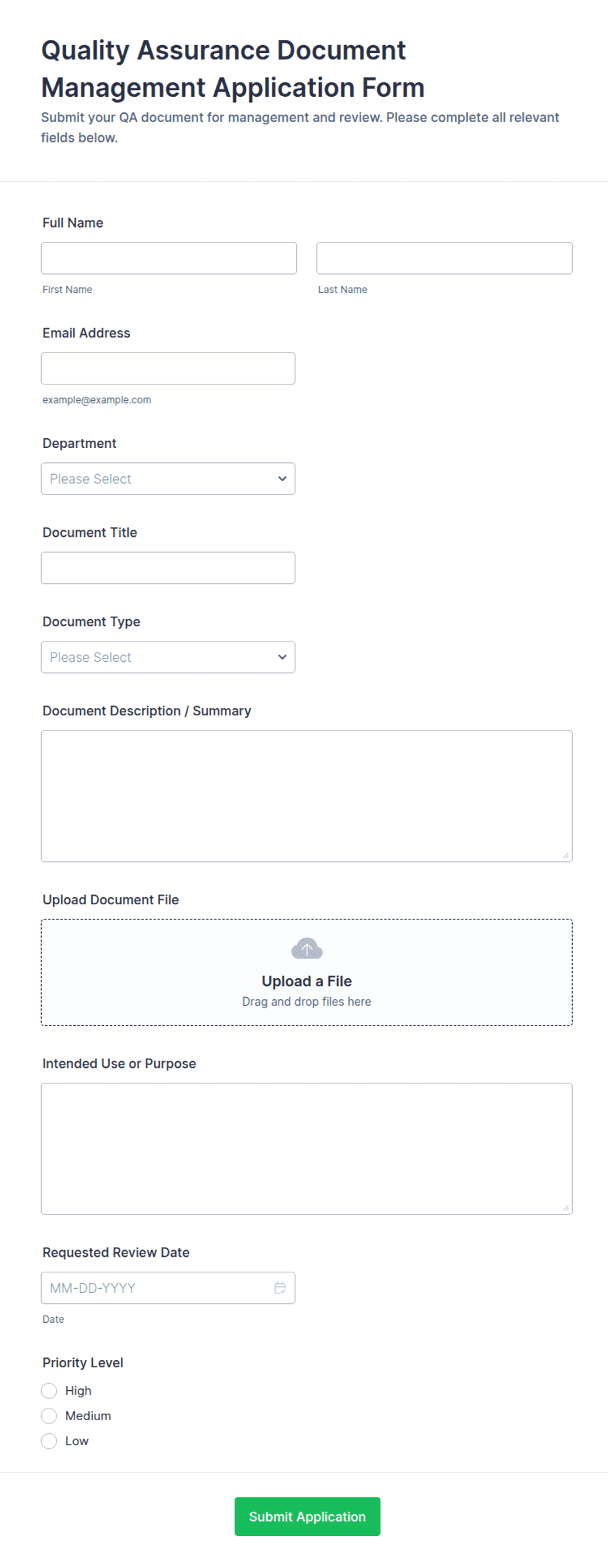 Quality Assurance Document Management Form Template | Jotform