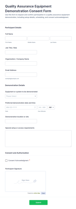 Quality Assurance Equipment Demonstration Consent Form Template
