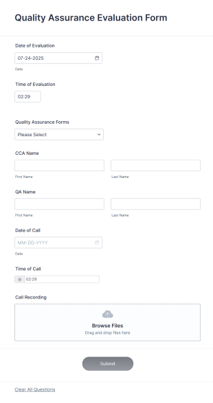 Quality Assurance Evaluation Form Template
