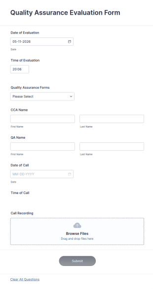 Quality Assurance Evaluation Form Template